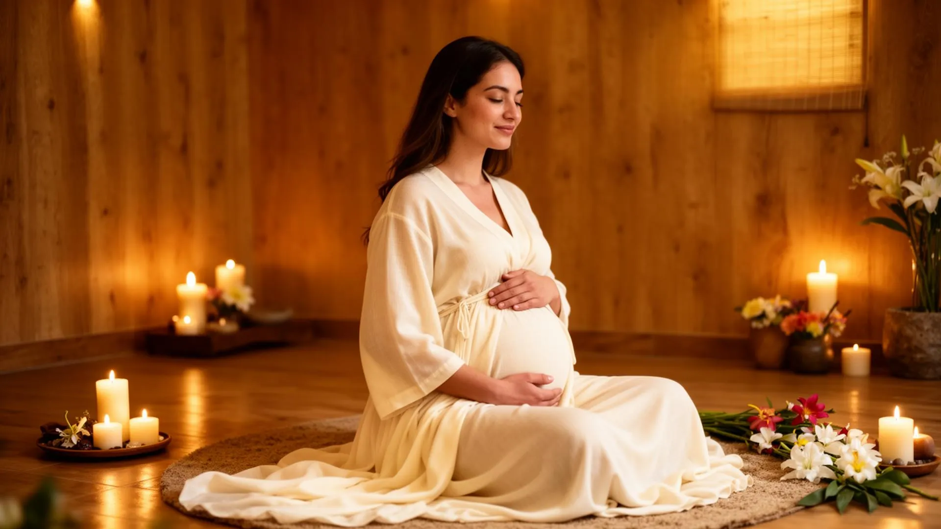 Warm herbal oil, eucalyptus and rose for Ayurvedic prenatal massage