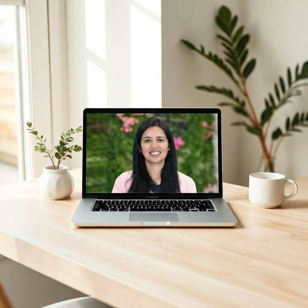 Virtual wellness consultation with Dr. Nikhila Venugopal on a laptop